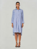 Blue Striped Relaxed Fit Midi Shirt Dress