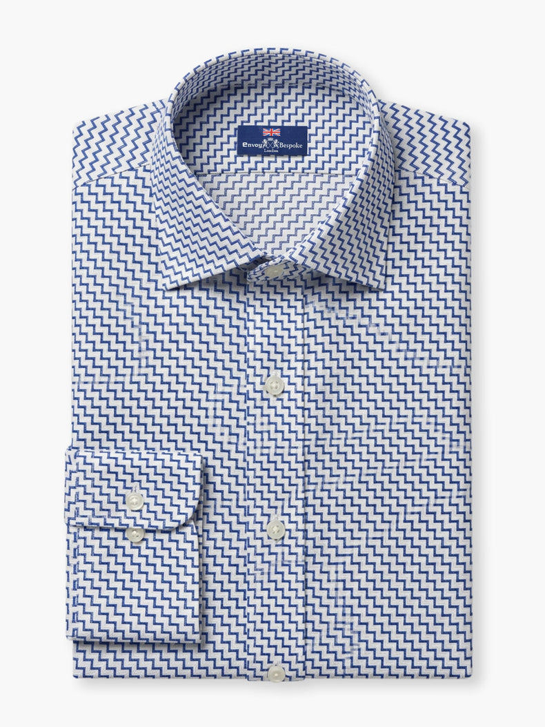 Blue White Chevron Cotton Custom Shirt