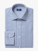 Blue White Geometric Cotton Custom Shirt