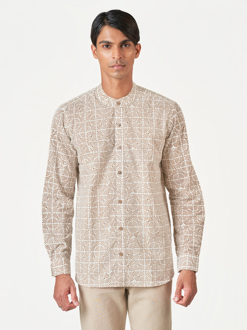 Brown Printed Cotton Casual Kurtha