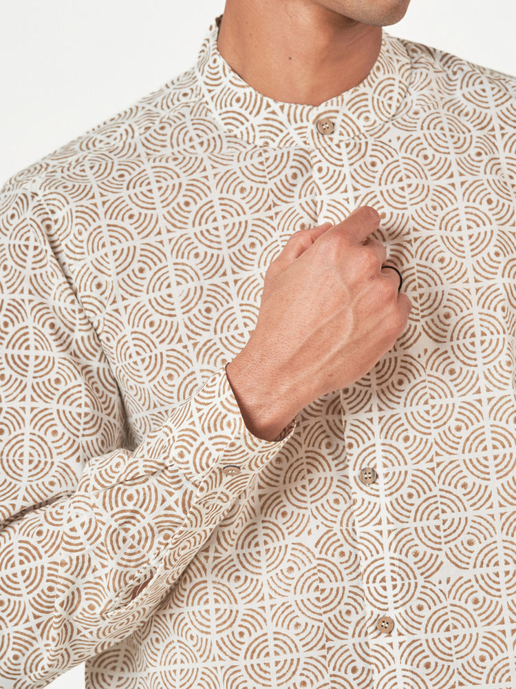 Brown Printed Cotton Casual Kurtha