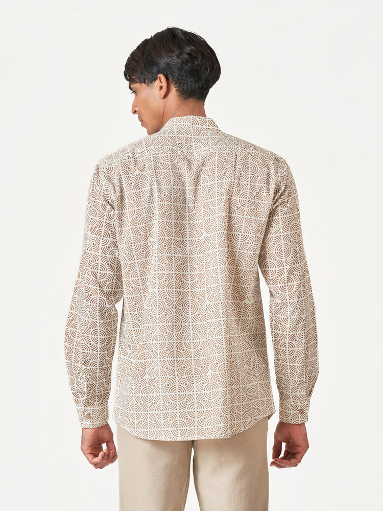 Brown Printed Cotton Casual Kurtha