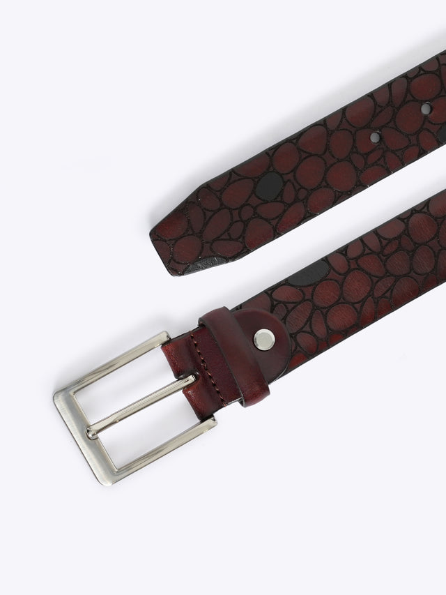 Abstract Pebble Embossed Full Grain Leather Belt