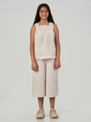 Brown Checked Sleeveless Top and Trouser Set
