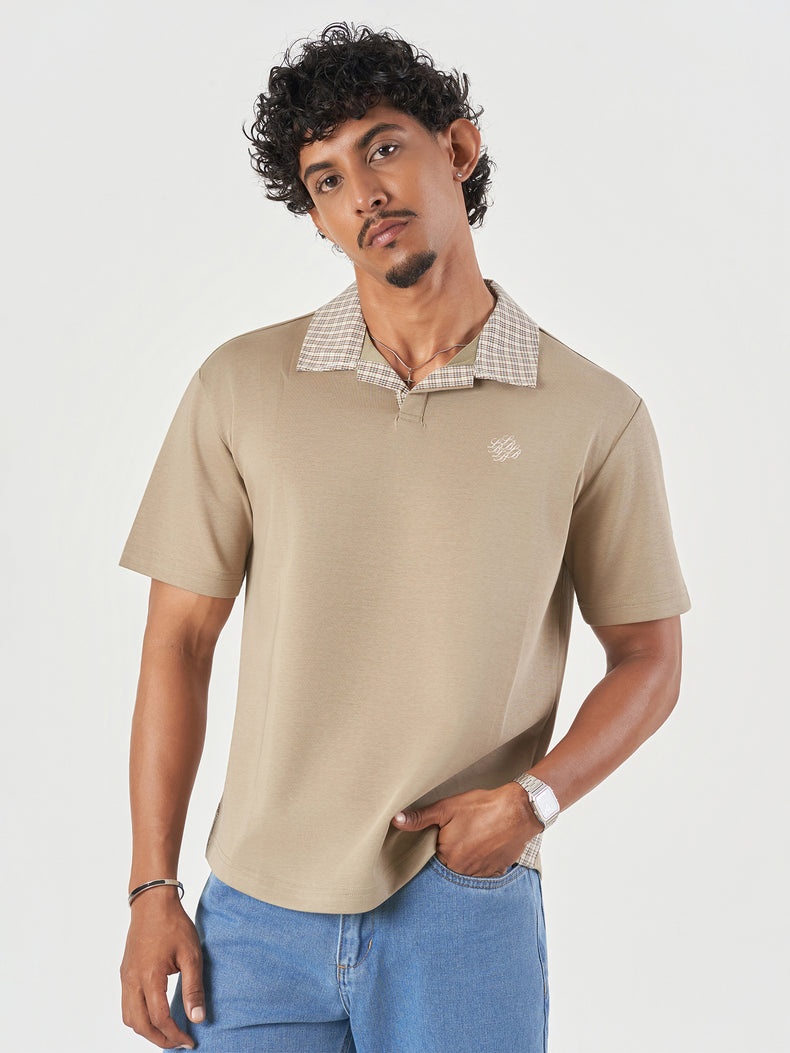 Brown Cotton Polo T-Shirt