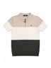 Brown Cream Colour Block Knit Regular Fit Polo Shirt