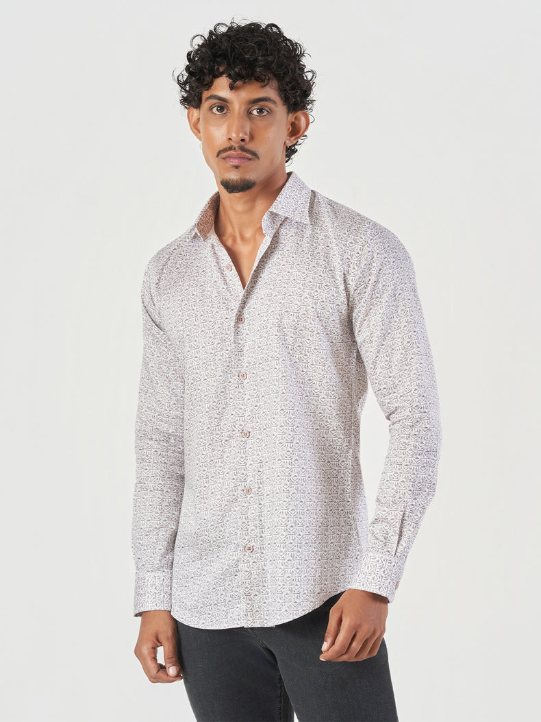 Brown Design Cotton Slim Fit Casual Shirt