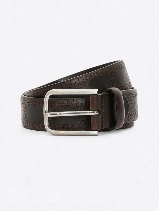 Floral Embossed Full Grain Leather Belt