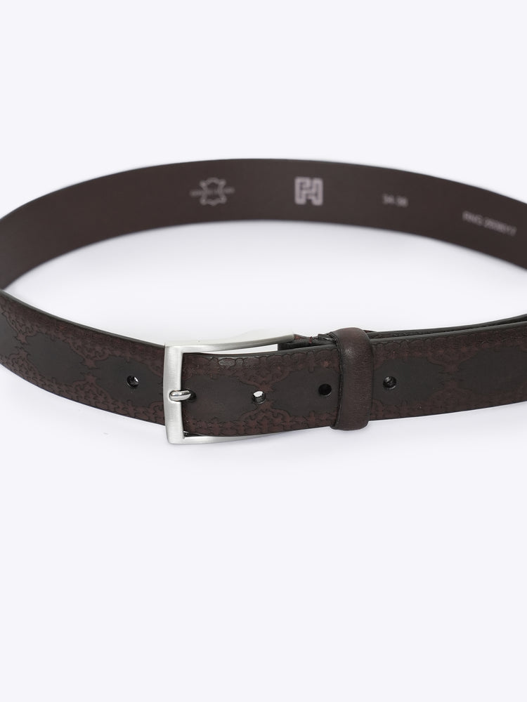 Floral Embossed Full Grain Leather Belt