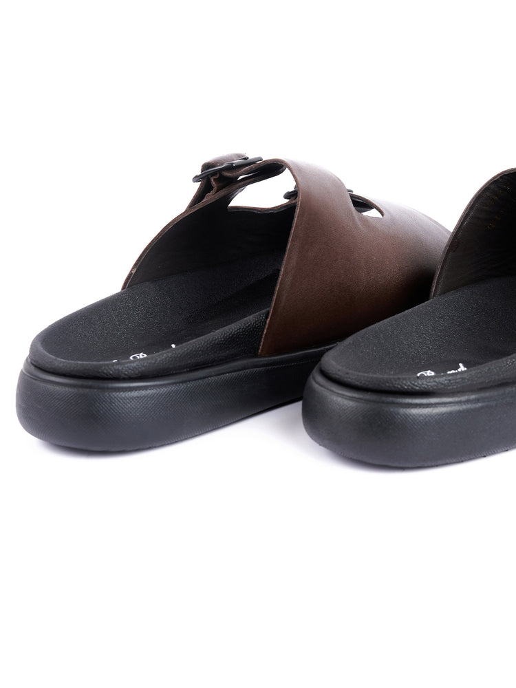 Leather Double Buckle Slipper