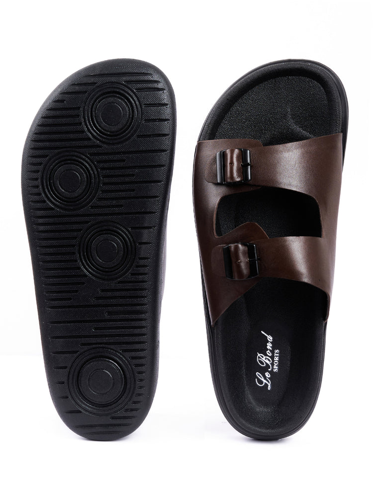 Leather Double Buckle Slipper