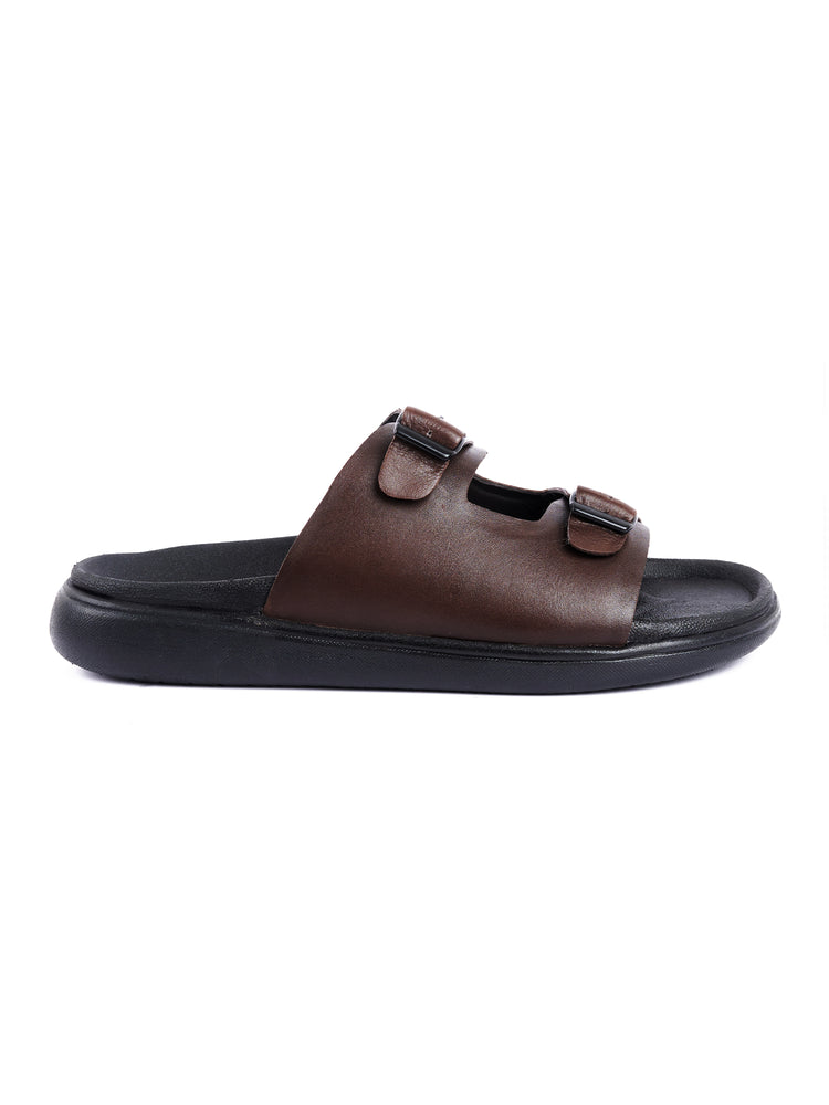 Leather Double Buckle Slipper