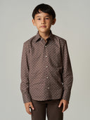 Brown Geometric Printed Cotton Lyocell Long Sleeve Shirt
