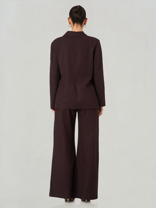 Linen Double Breasted Wide Leg Suit