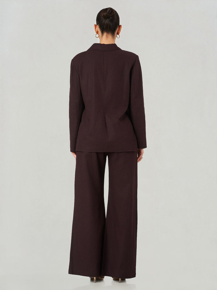 Linen Double Breasted Wide Leg Suit
