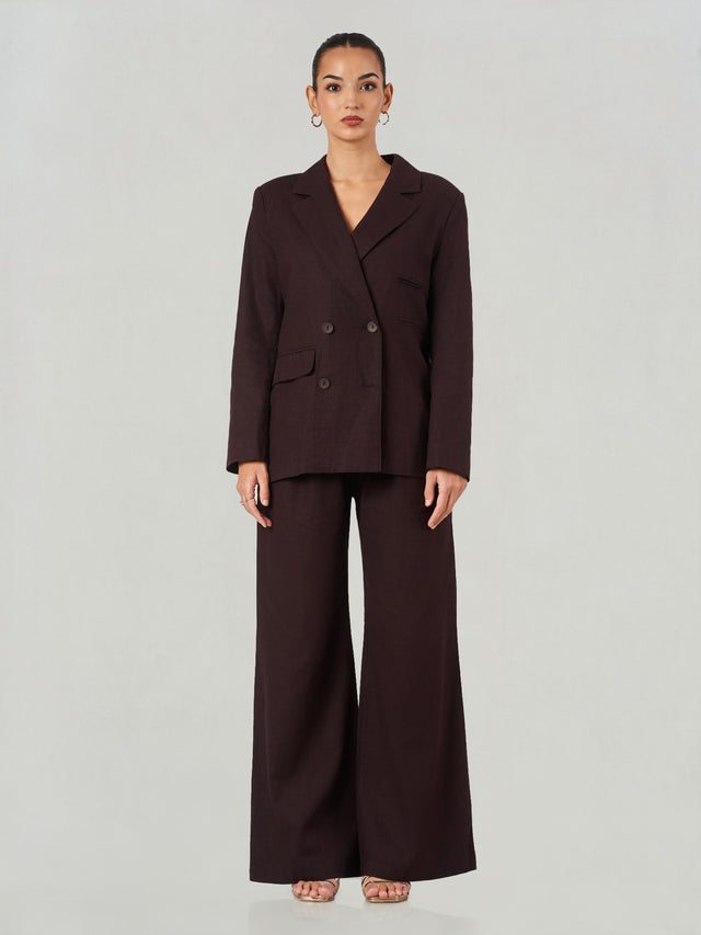 Linen Double Breasted Wide Leg Suit