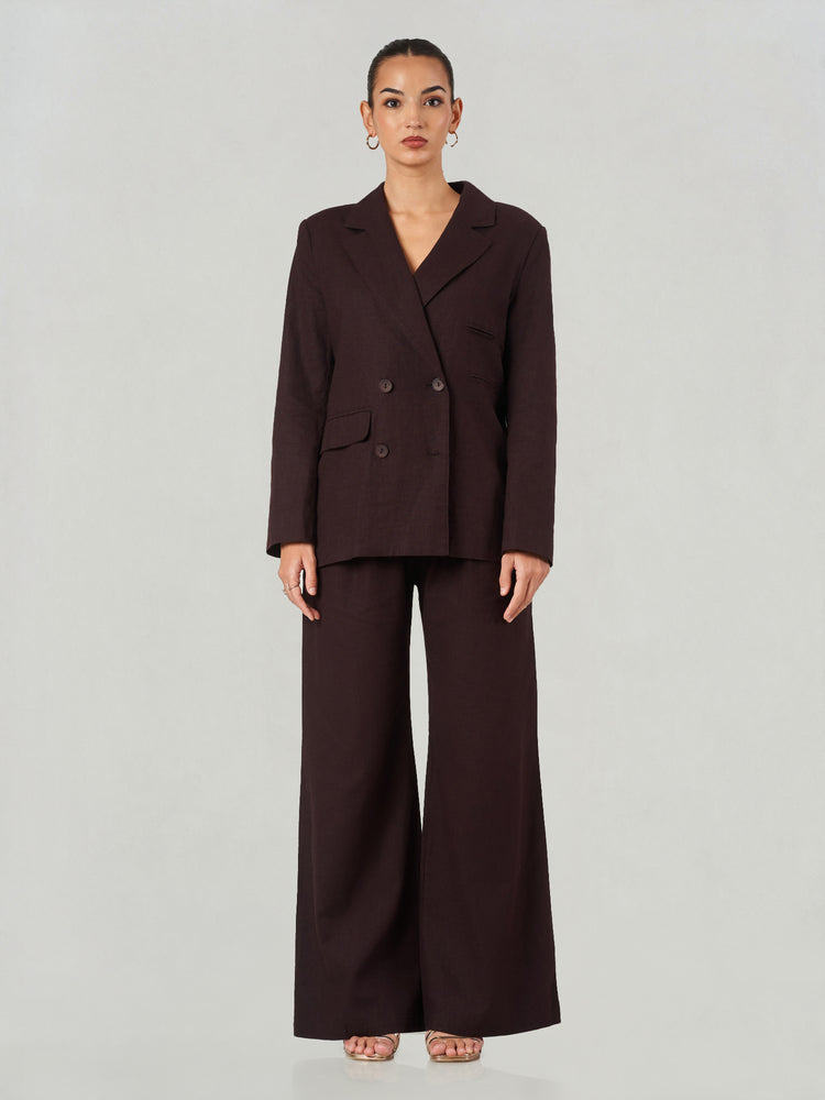 Linen Double Breasted Wide Leg Suit
