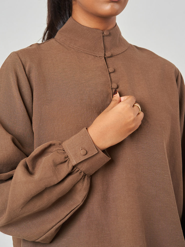 Lyocell Blend Relaxed High Neck Shirt