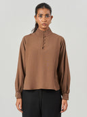 Lyocell Blend Relaxed High Neck Shirt
