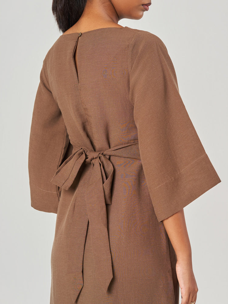 Solid Relaxed Fit Midi A-Line Dress