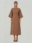 Solid Relaxed Fit Midi A-Line Dress