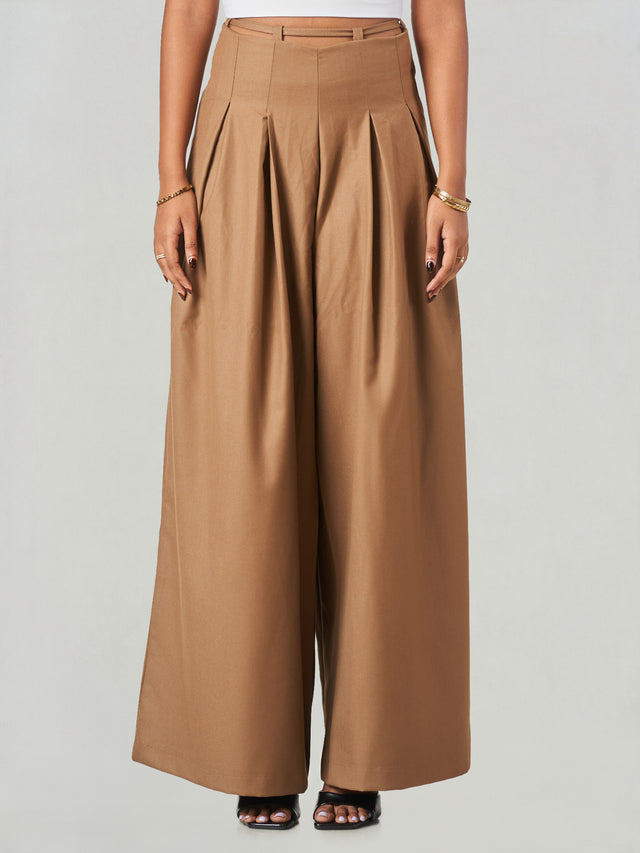 Relaxed Fit Box Pleat Wide Leg Trousers