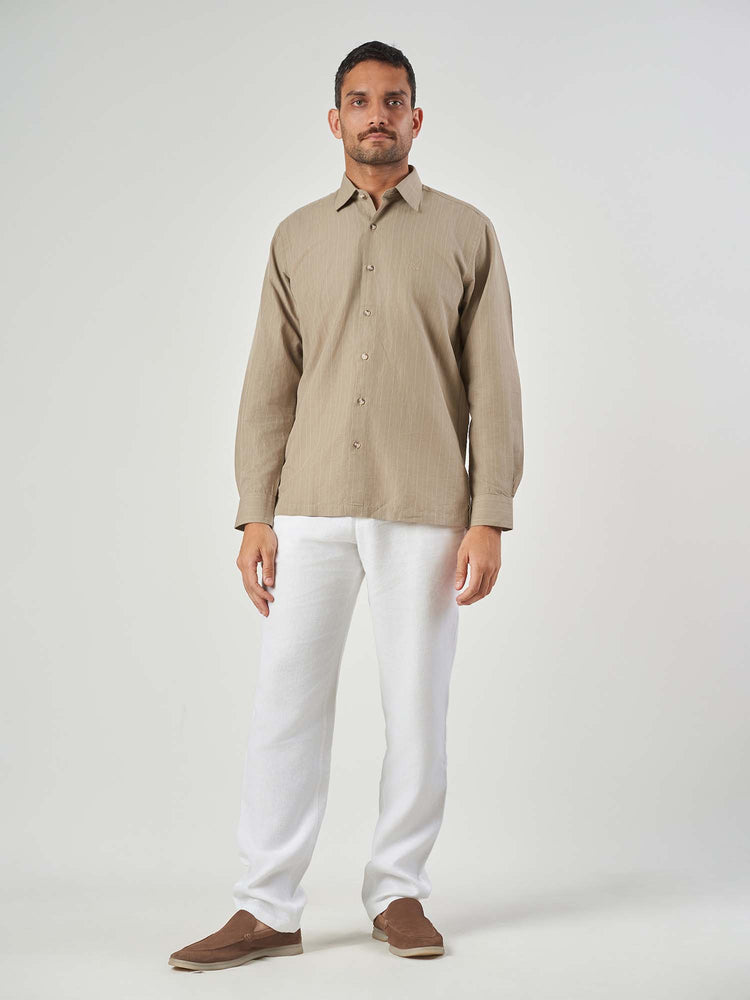 Striped Cotton Linen Regular Fit Shirt
