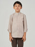 Brown Striped Cotton Linen Tunic Collar Long Sleeve Shirt