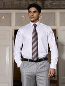 Brown Striped Cotton Tailored Fit Formal Shirt