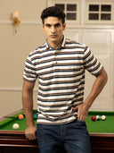 Brown Striped Regular Fit Polo T-Shirt