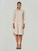 Brown Striped Relaxed Fit Midi Shirt Dress
