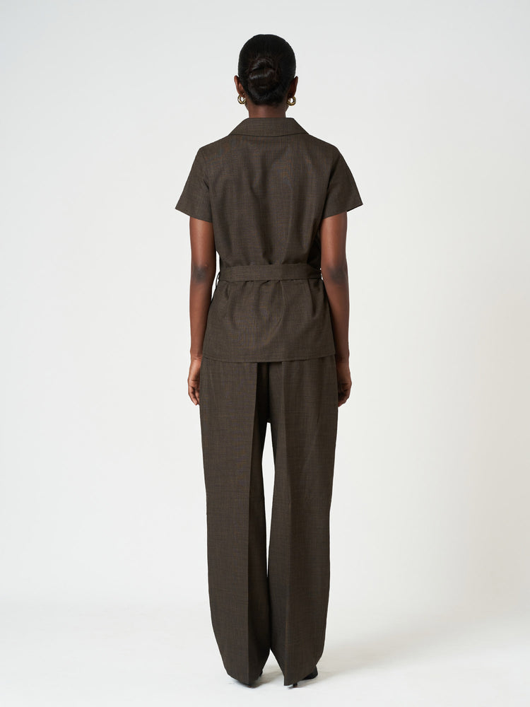 Brown Single-Breasted Tailored Trouser Suit Set