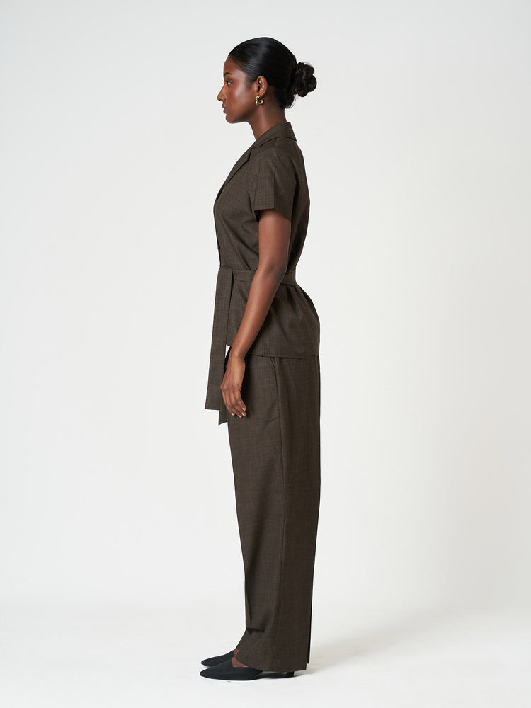 Brown Single-Breasted Tailored Trouser Suit Set