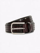 Checkered Grid Embossed Full Grain Leather Belt