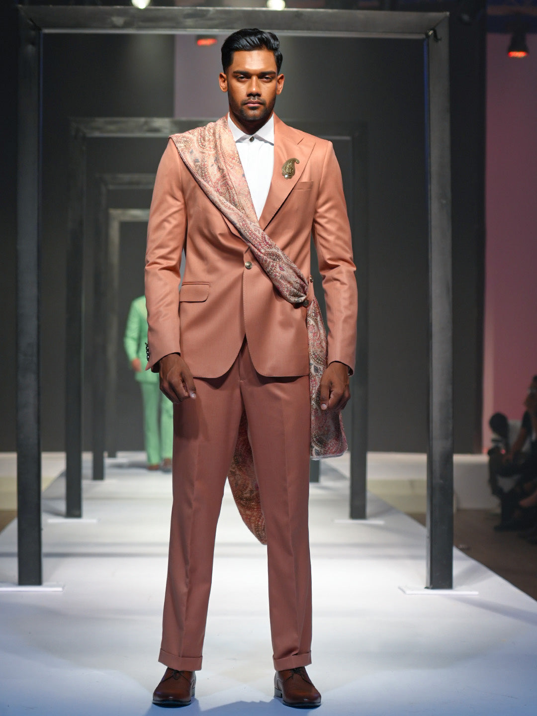 Burnt Orange Tailored Fit Suit With Shawl
