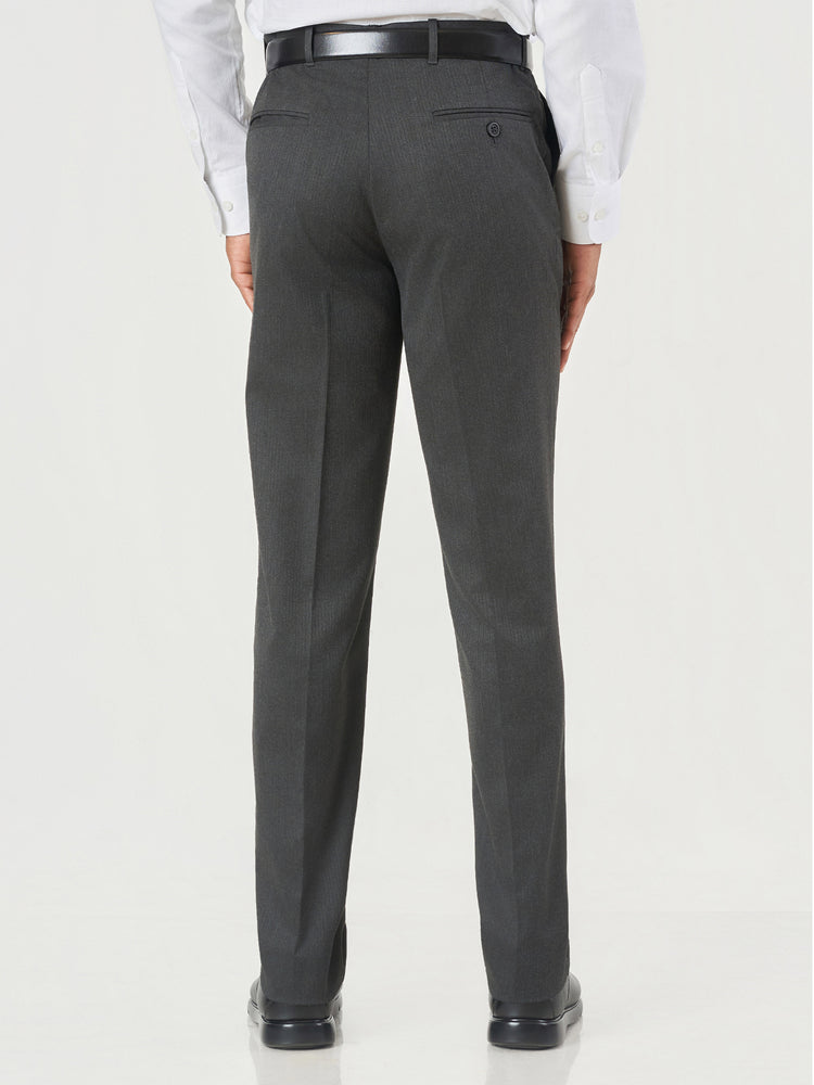 Charcoal Grey Striped Regular Fit Formal Trousers