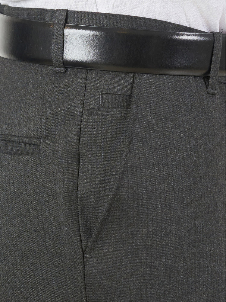 Charcoal Grey Striped Regular Fit Formal Trousers