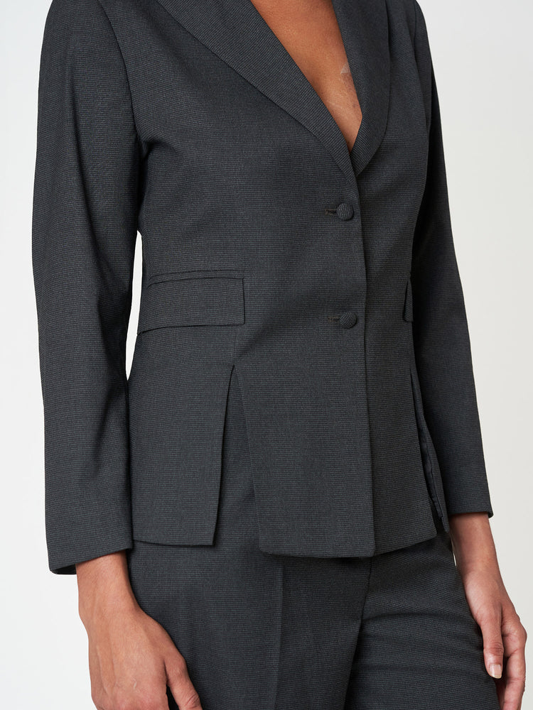 Charcoal Grey Micro-Check Formal Suit Set with Wide-Leg Trousers