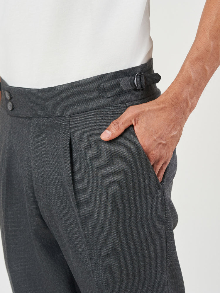 Charcoal Grey Checked Relaxed Fit Smart Casual Trousers