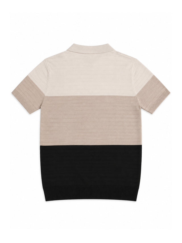 Colour Block Zip Knit Regular Fit Polo Shirt