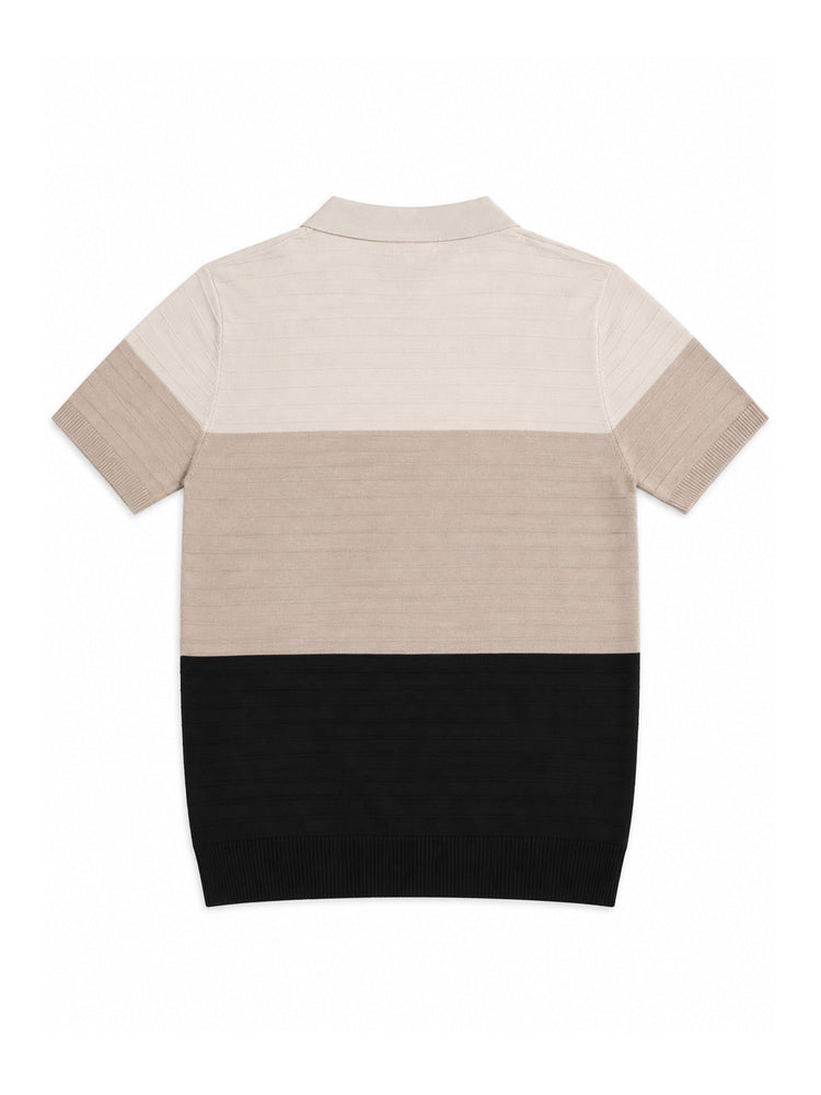 Colour Block Zip Knit Regular Fit Polo Shirt