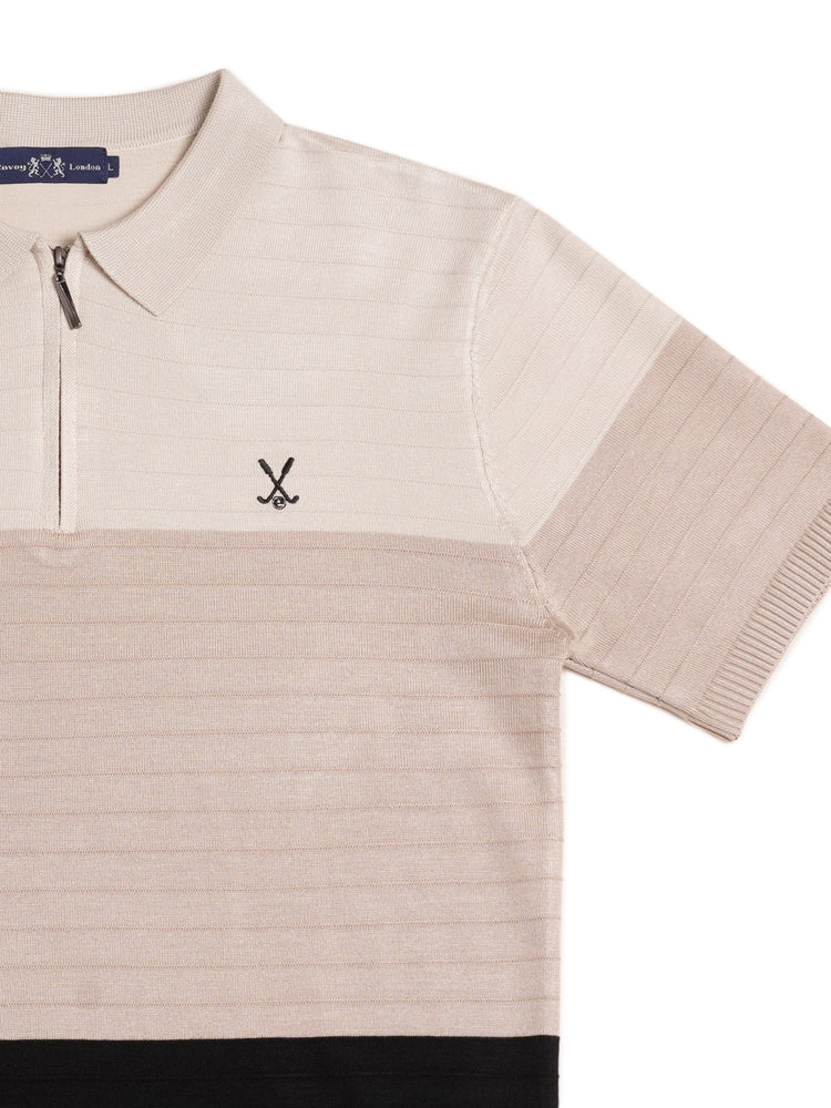 Colour Block Zip Knit Regular Fit Polo Shirt