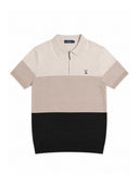 Colour Block Zip Knit Regular Fit Polo Shirt