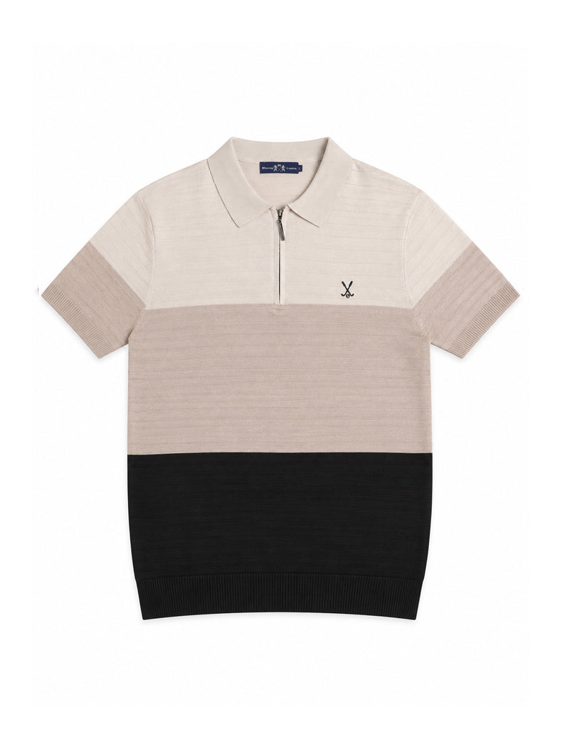 Colour Block Zip Knit Regular Fit Polo Shirt