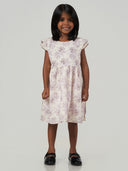 Cream Floral Printed Ruffle Sleeve Frock