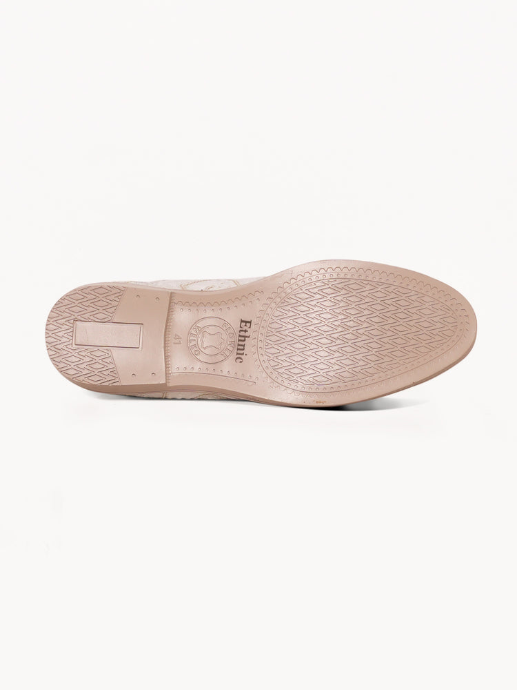 Cream Ornamental Embroidered Ethnic Slip-On Shoes