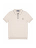 Cream Textured Knit Zip Polo Shirt