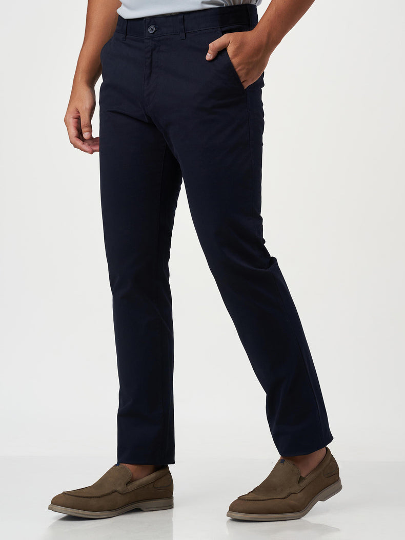 Smart Casual Dark Blue Cotton Stretch Slim Fit Chinos