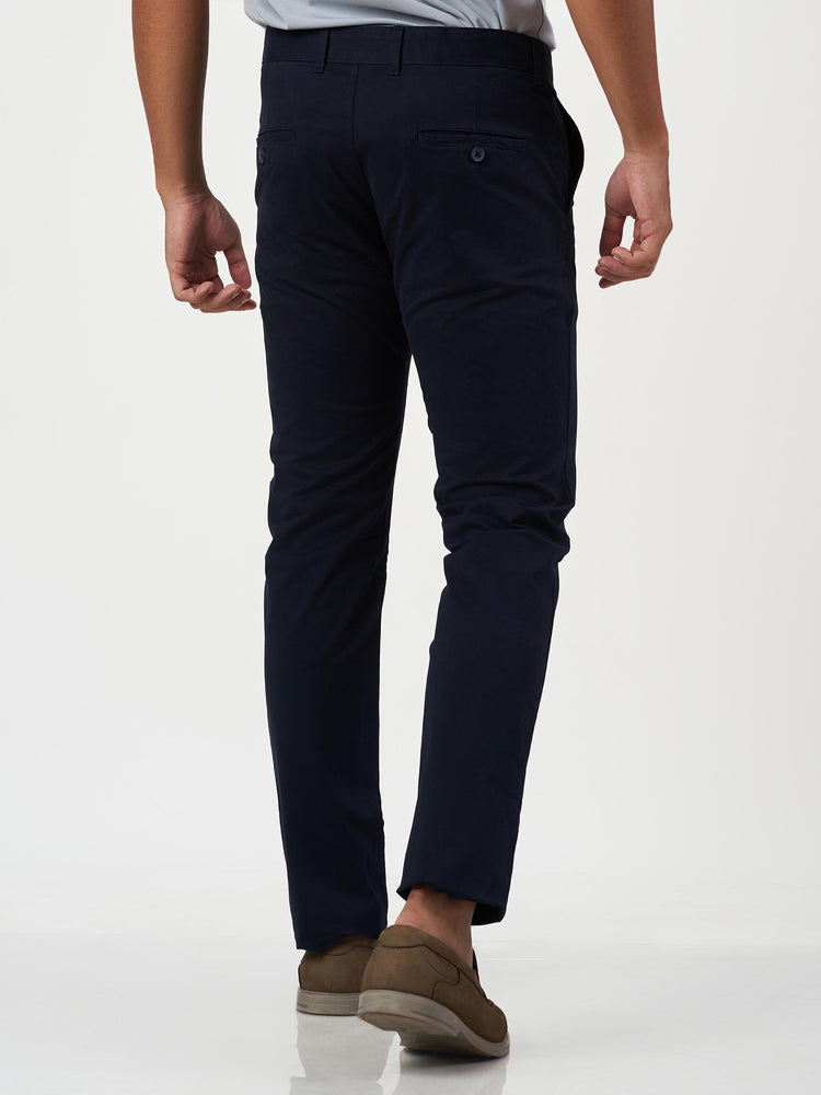 Smart Casual Dark Blue Cotton Stretch Slim Fit Chinos