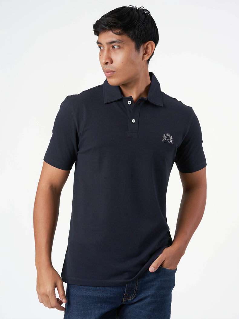 Dark Blue Cotton Plain Polo T-Shirt